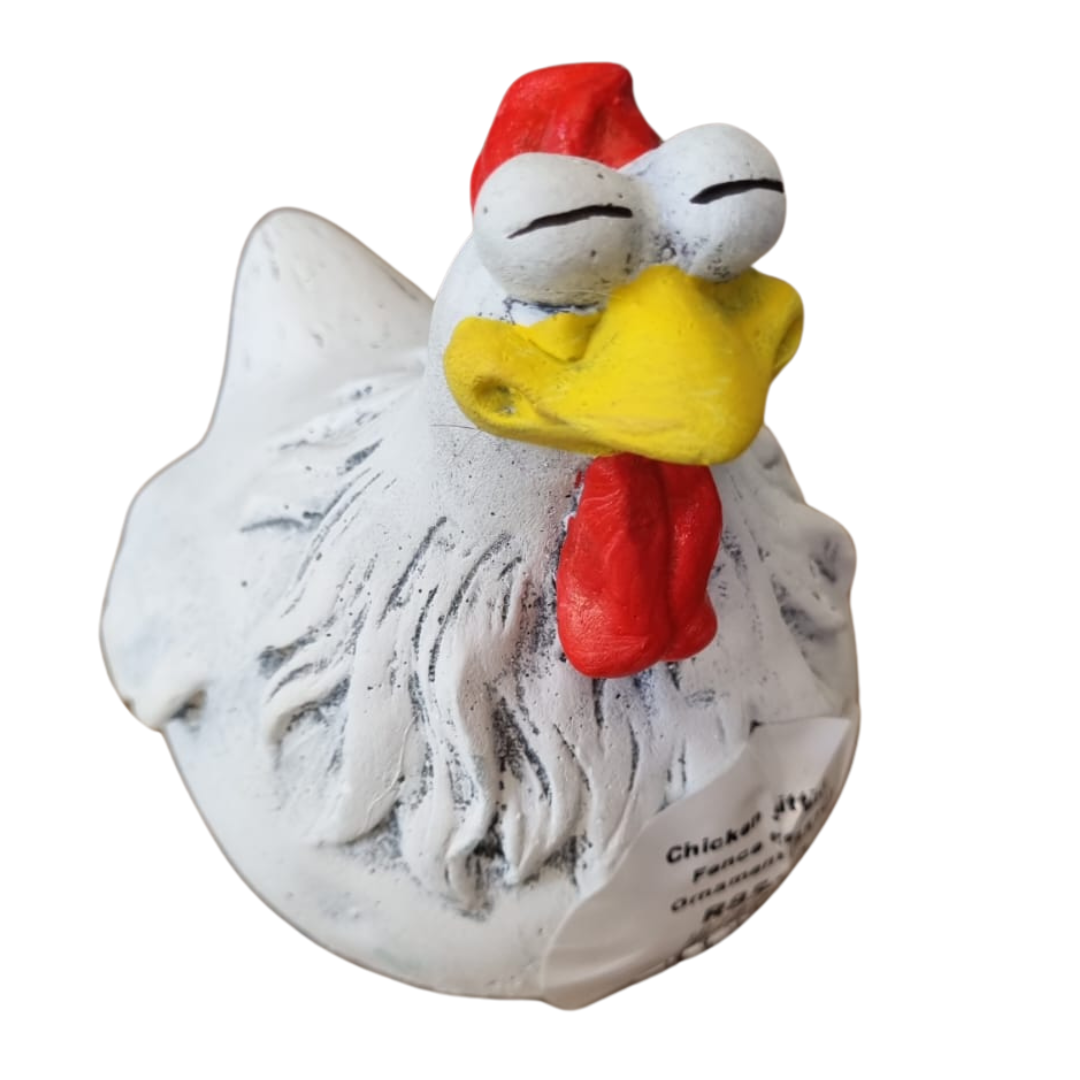 Chicken Sitting On Fence Cement Ornament (S57C)