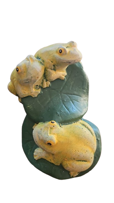 Three Frogs on a Leaf Cement Ornament