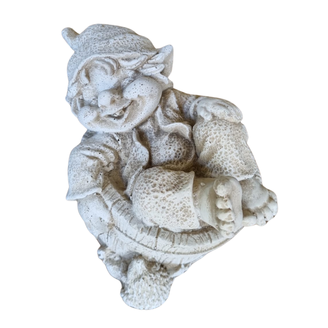 Gnome In A Barrel Cement Ornament