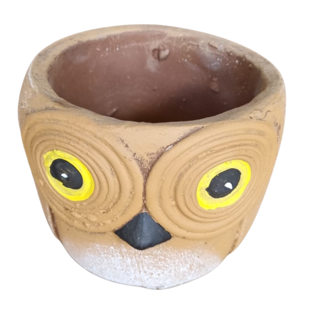 Large Cement Owl Pot Painted (C21-P)