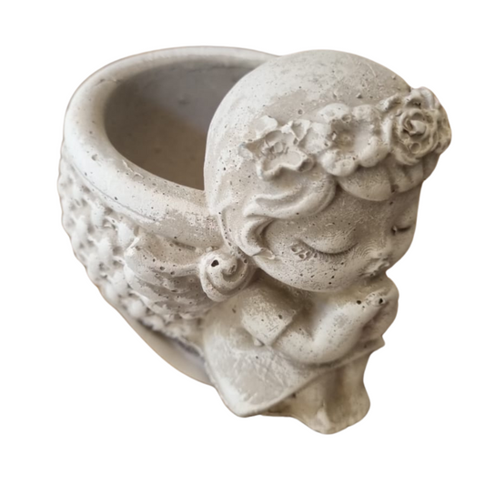Mini Angel Wicker Basket Cement Planter (S57)