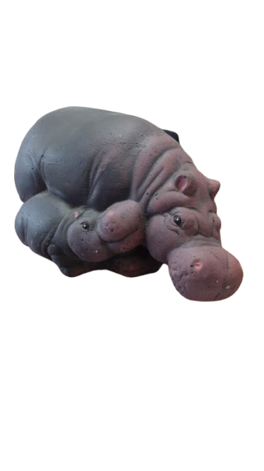Big Hippo With Calf Concrete Ornament