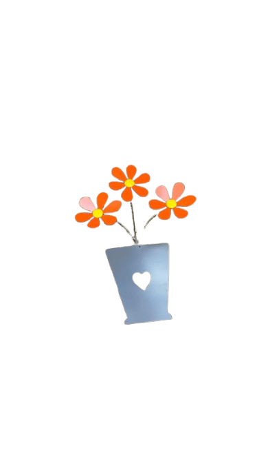Heart Flower Pot Metal Ornament