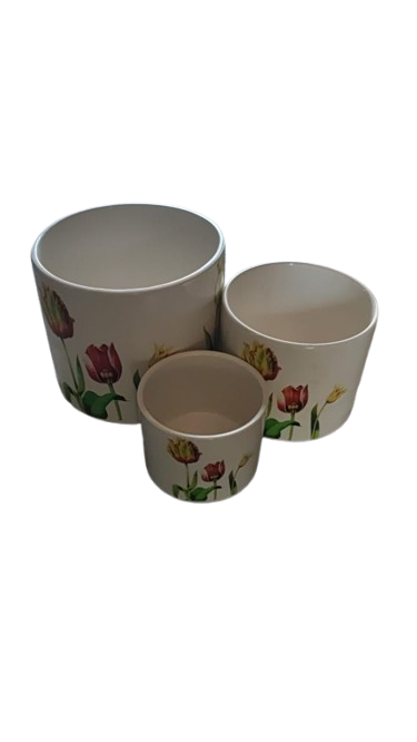 3-Piece White Floral Ceramic Pot Set
