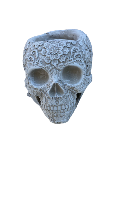Cement Candy Skull Planter Ornament